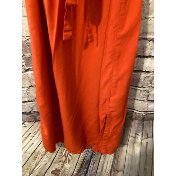 Old Navy Prairie Dress Womens Small Rust Orange Midi Embroidered Belted Flowy - Picture 8 of 14